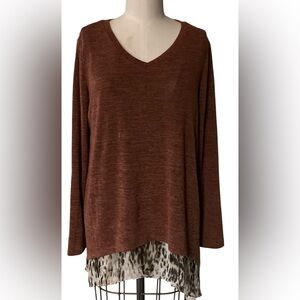 Style & Co Small Aubrun Orange Animal Printed Handkerchief-Hem Top Blouse